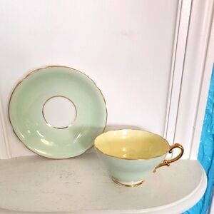 Stanley Bone China Teacup and Saucer, Mint Green & Yellow Fine China Tea Set